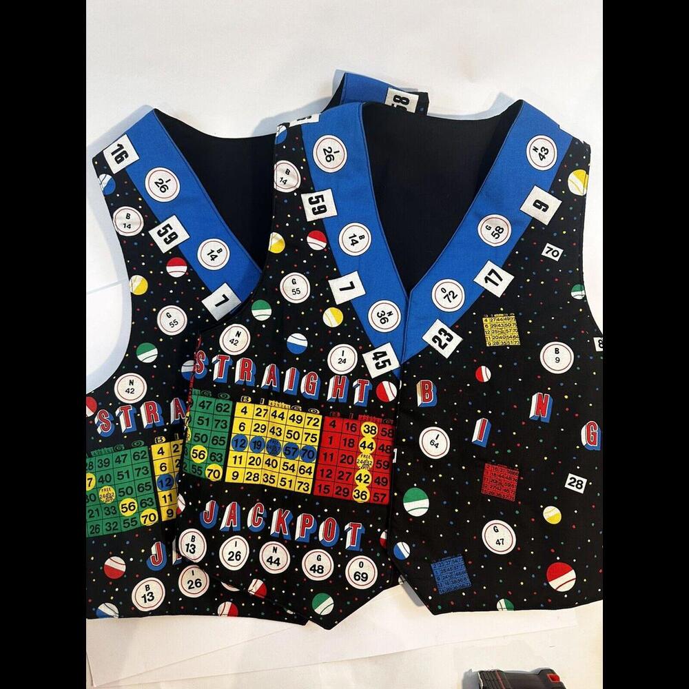 Bingo Vests Large And Small Colorful Black Game Night Spring Industries Pair Vtg